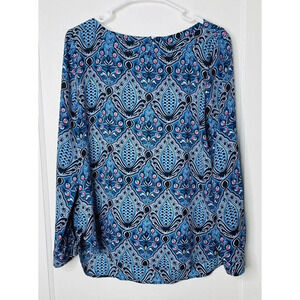 Ann Taylor Loft Womens Sz S Blouse Slight Sheer Blue Keyhole Back